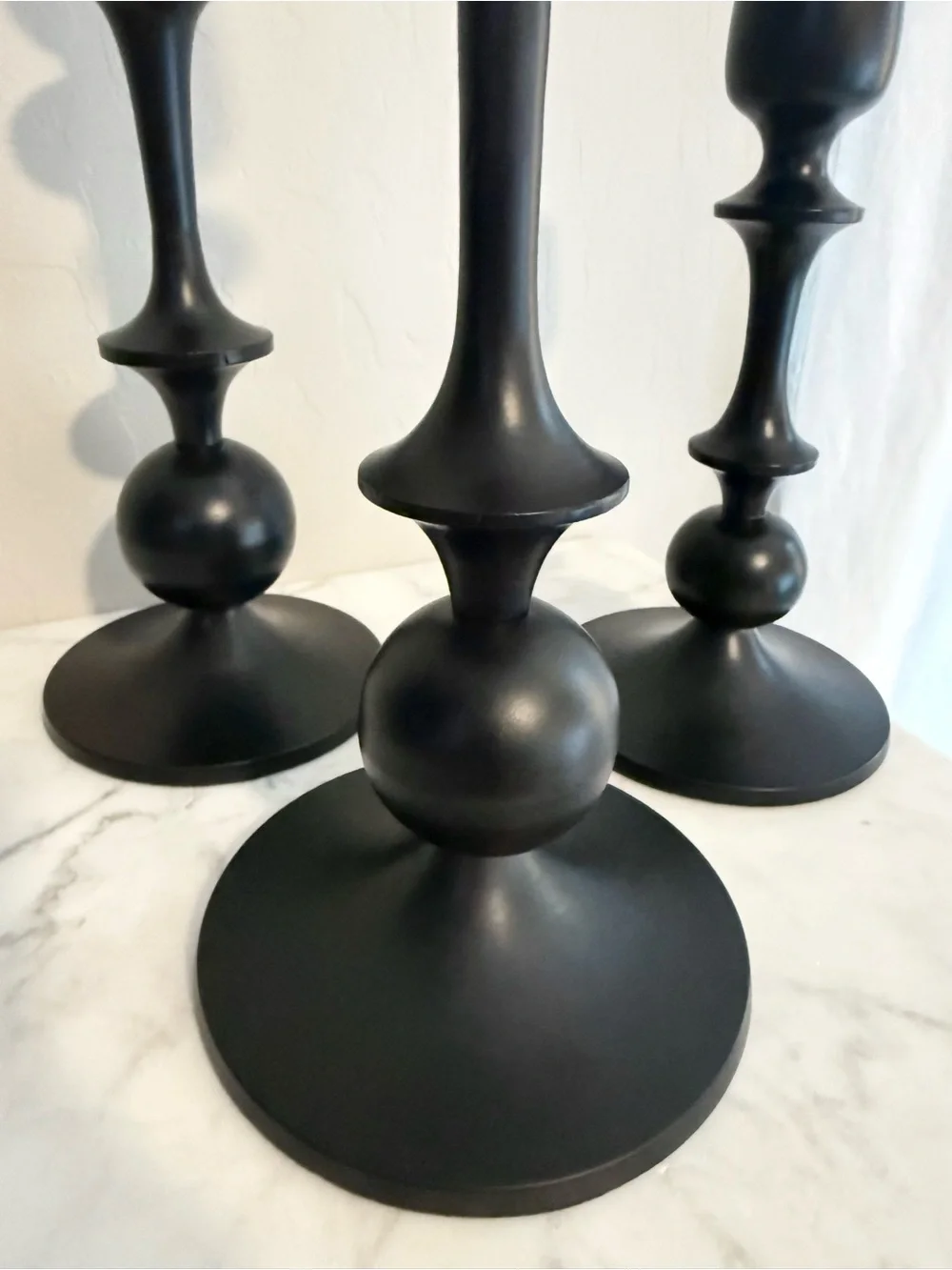 3pc Matte Black Metal Candlestick Set